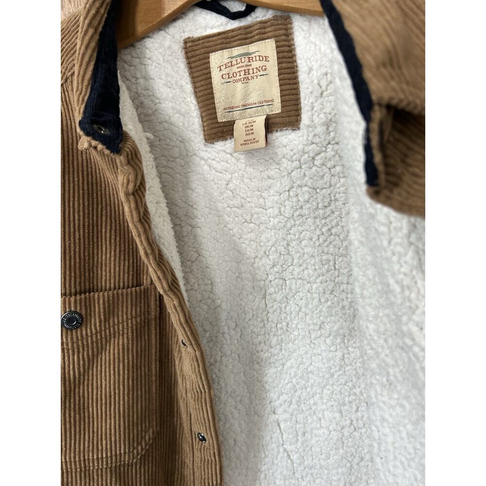 TELLURIDE CAMEL BROWN CORDUROY SHERPA LINED SNAP BUTTON UP JACKET MENS SIZE M - Picture 5 of 9